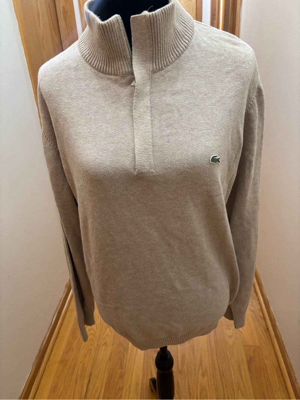 Lacoste Men’s Zip Mock Neck Sweater in Taupe